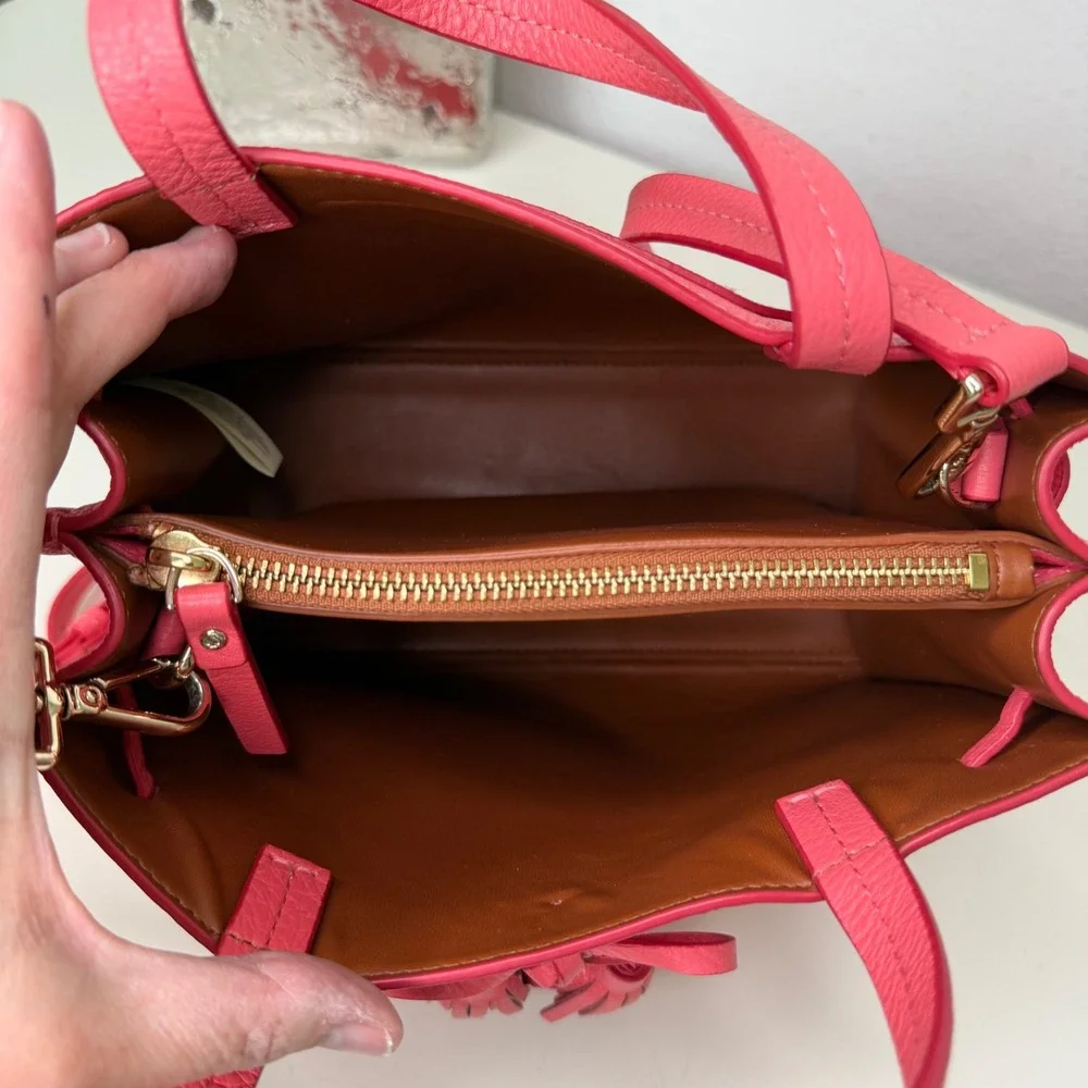Kate Spade Hayes Street Satchel Pink Leather Bow Tassel Crossbody Preppy Small